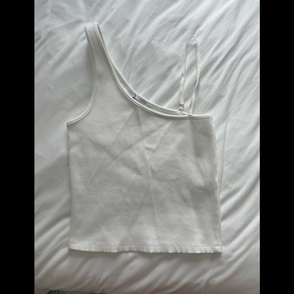 Zara One Shoulder Ribbed Tank Top